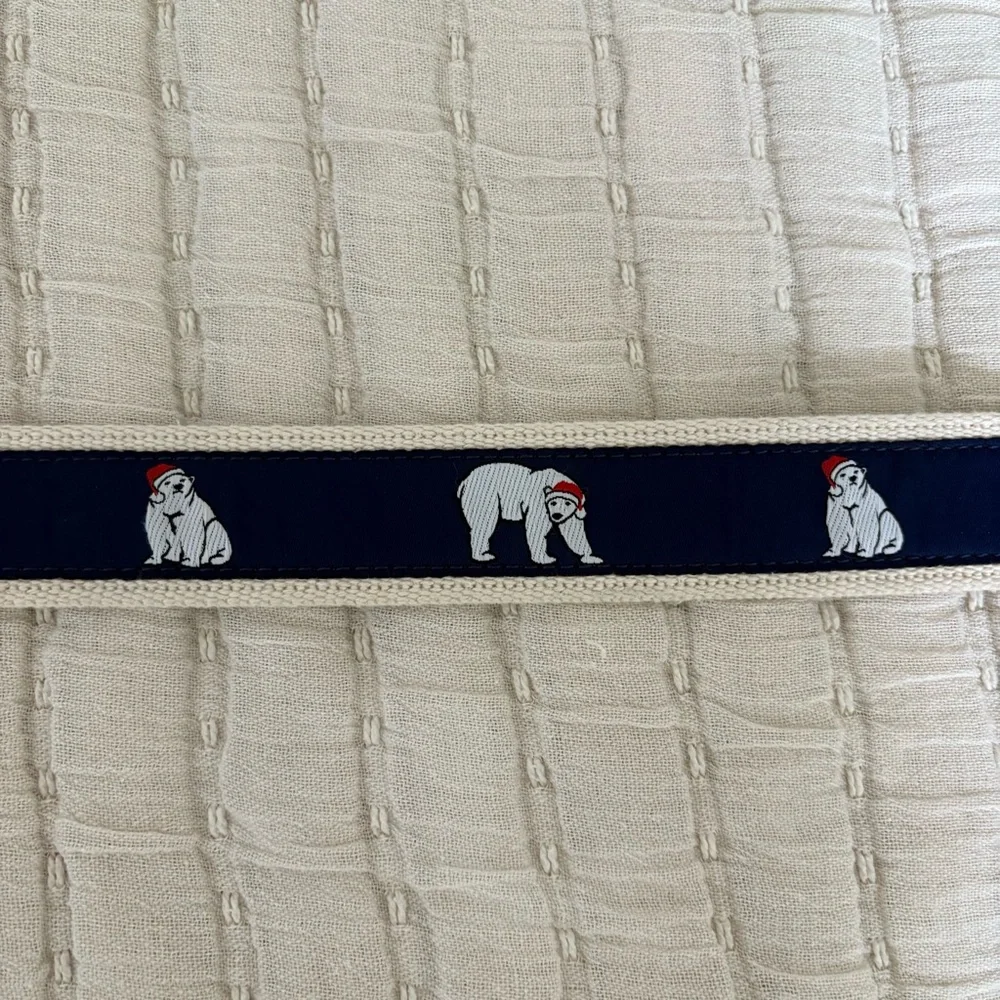 J. Crew Santa Polar Bear‎ Christmas Holiday Print Belt Canvas Leather Men’s 32